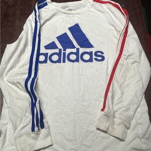 Adidas White Shirt with Blue and Red Accents